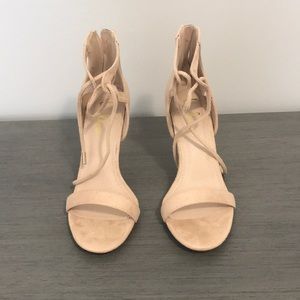 Lulus Kate Nude Suede ankle strap heels